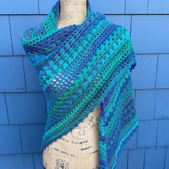 Multicolor Crochet Poncho wrap drape shawl purple green teal blue - Picture 5 of 8